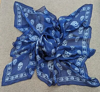 Alexander McQueen Skull Print Large Square Shawl Wrap Scarf Blue • $99