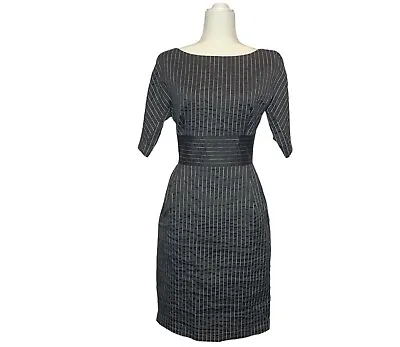 Charles Nolan NY Grey White Stripped Sheath Knee Length Dress Sz 8 • $36