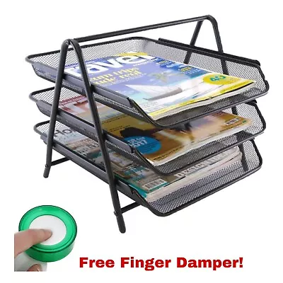 3 Tier Mesh Office Filing Trays A4 Document Paper Storage + Free Finger Damper • £11.50