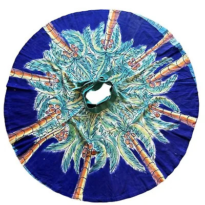 Vtg 50s Hand Painted Palm Coconut Tree Circle Skirt Blue Green Mexico Size XS • $385.44