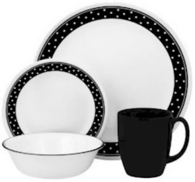 $149.99 • Buy New Corelle Brilliant Black Dots 16-Piece Dinnerware Set, Service For 4