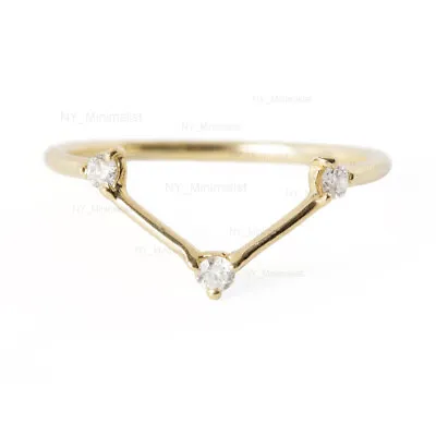$191.28 • Buy V-Shaped Ring Solid 14K Yellow Gold SI G H Diamond Ring Minimalist Chevron Ring