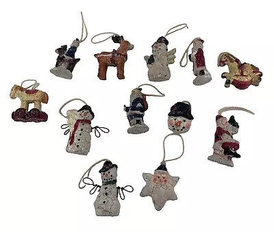 Miniature Folk Art Christmas Ornaments Resin Lot Of 12 Santa Snowmen Reindeer • $13.99