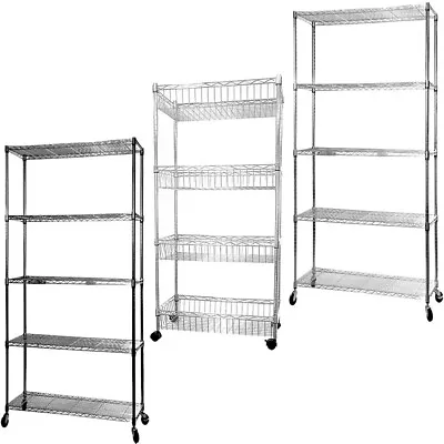 4/5 Tier Metal Storage Rack/Shelving On Wheel Wire Shelf Kitchen/Office Unit UKE • £47.99