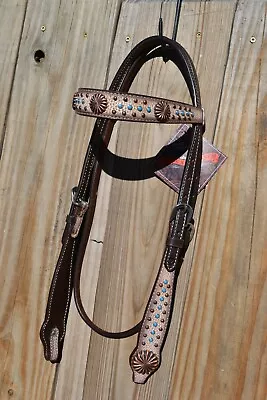 Circle Y 5/8  Desert Racer Browband Headstall Turquoise Color Stones & Ant Spots • $125.99