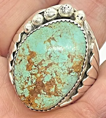 Navajo Number 8 Mine Turquoise Men's Ring  Sz 14.5 Sterling Signed M Thomas 33g • $327.94