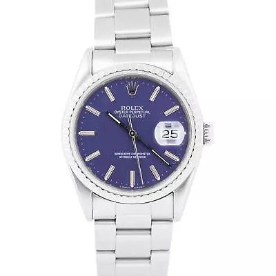 Rolex DateJust BLUE White 36mm ENGINE TURNED Stainless Steel Oyster Watch 16220 • $5193.15