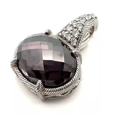 Judith Ripka Sterling Silver Amethyst CZ Oval Pendant Enhancer-1 -A2743 • $74.99