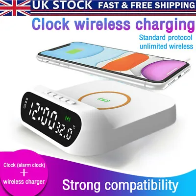 Digital LED Alarm Clock With Phone Wireless Charger Charging Station Thermometer • £13.92