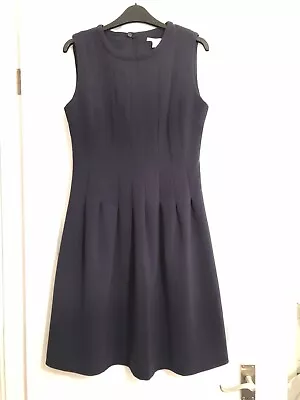 H&M Jackie O Round Neck 60s Style Fit & Flare Navy Blue Pleated Dress - Size 10 • £8