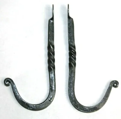 2 HAND FORGED 5  IRON Metal Vintage-BLACKSMITH HOOK Kitchen Rack Wall Key Hanger • $15.29