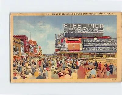 Postcard Crowd On Boardwalk Showing Steel Pier Atlantic City New Jersey USA • $19.57