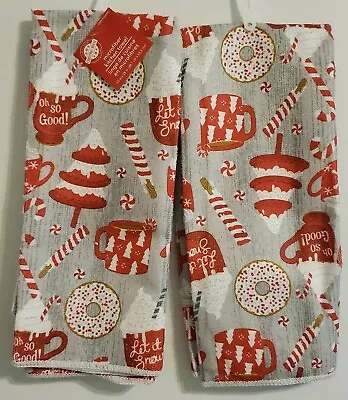 Christmas Let It Snow Candy Cane Microfiber Kitchen Towel 15  X 25  Set Of 2 NWT • $8.99