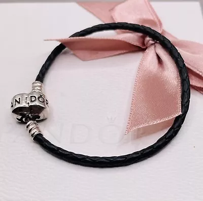 Pandora Sterling Silver Black Leather  Bracelet 18CM  NO BOX: ALE S925 • £15