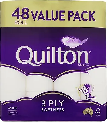 $31.30 • Buy 48x Quilton Toilet Paper Tissue Rolls 3-Ply 180 Sheets - Free Postage Best Price