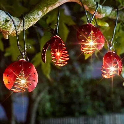 Smart Solar Metal Ladybird X10 Warm White LED String Lights 1.8m Solar Powered • £18.45