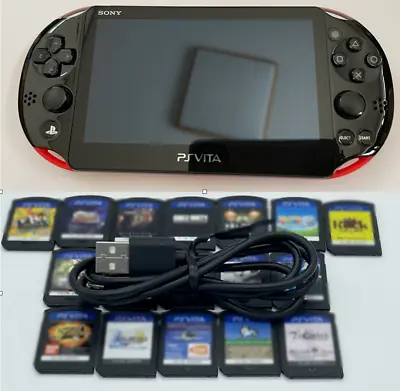 Sony Vita Red/Black PCH-2000 W/Random 3 Games + USB Cable • $145.63