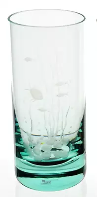 Moser Green Colored Glass Ocean Sea Life Highball Tumbler Glass Signed • $135
