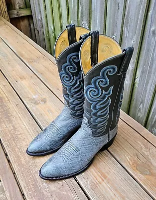 Vintage Tony Lama Black Label Exotic Skin Cowboy Boots Gray Size 9 D Made In USA • $174.95