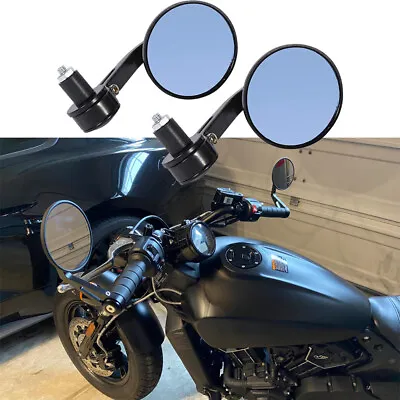 Motorcycle Round Black 7/8  Bar End Side Mirrors For Indian Bobber Scout Monster • $25.35