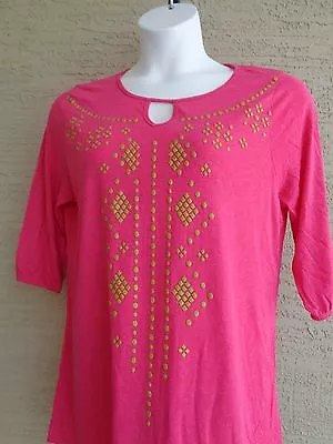  Just My Size Graphic 3/4 Sleeve Key Hole Neckline Fluid Drape Tunic Top 3X  • $5.95