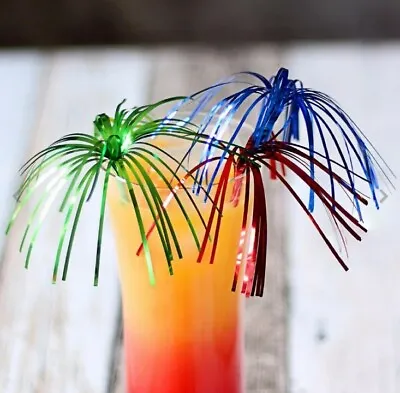 24 Pk Firework Foil Coloured Cocktail Sticks Sparkle Palms Drink Decorations Mix • £3.49