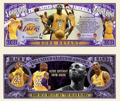 Kobe Bryant LA Lakers NBA Collectible Pack Of 100 1 Million Dollar Bills Novelty • $19.95