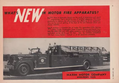 What's New In Motor Fire Apparatus? Maxim Aerial Ladder Jenkintown PA Ad 1953 • $9.99