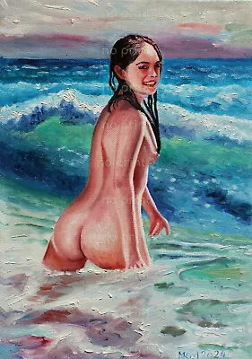 Oil Painting Erotic Girl Signed MKol 30x21cm 118x83 In • £40.95