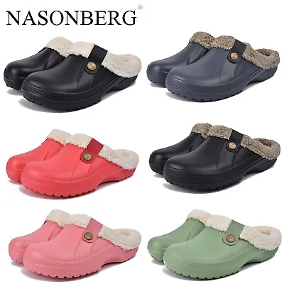 £14.99 • Buy Womens Waterproof Thermal Clogs Mules Mens Fur Lined Garden Shoes House Slippers