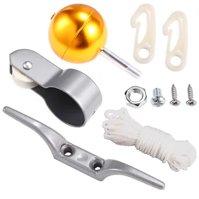 $15.47 • Buy BEST Flag Pole Parts Repair Kit Dia Truck Pulley Gold Ball Cleat Clips Rope USA