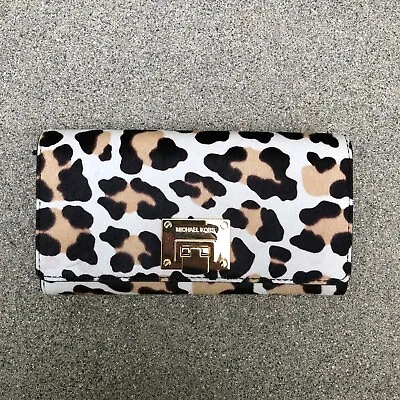 MICHAEL KORS Astrid Carryall Wallet Clutch Calf Hair Leopard Leather • $69.89