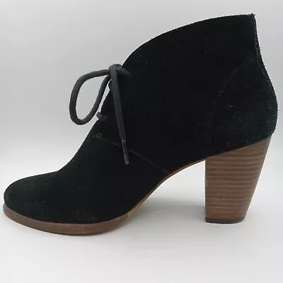 UGG Mackie Black Suede Ankle Booties Womens 8 Lace-Up High Block Heel Shoes • $45.99