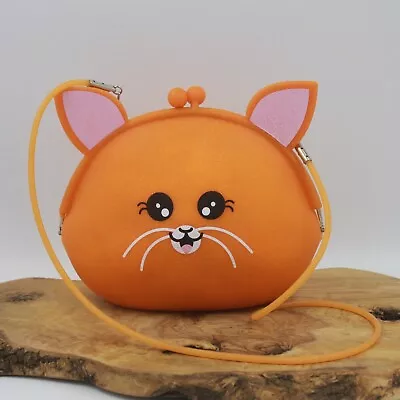 Silicone Kiss Lock Cat Purse - Pochi Style Bag - Orange - Shoulder Strap • $18