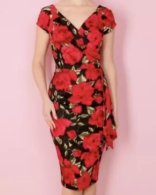 The Pretty Dress Company Black/red Rose Wiggle Dress Size 8 • £45