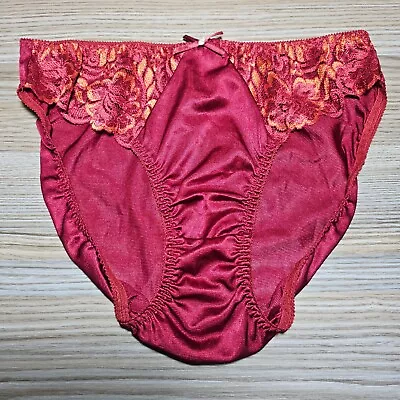 Vintage Slippery Nylon Panty Crimson Red Sissy Lace Brief Size 7/L Hip 38-41  • $34.15