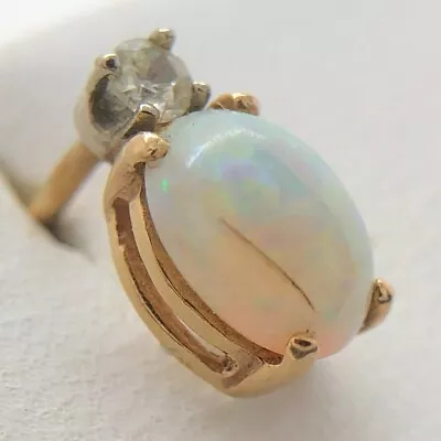 14K Solid Yellow Gold Small Vintage Opal & Diamond Pin • $75