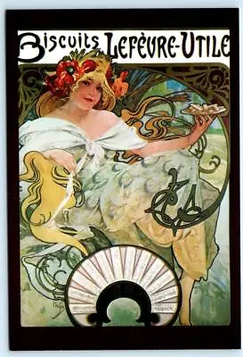 ALPHONSE MUCHA  Art Nouveau Repro BISCUITS LEFEVRE-UTILE 4 X6  Modern Postcard • $6.98