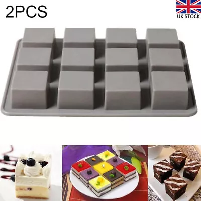 12 Square Silicone Cake Chocolate Cookies Baking Mould Ice Cube Soap Mold Tray • £7.99