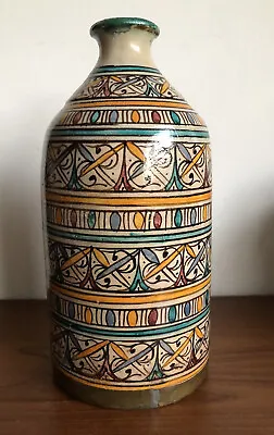 £30 • Buy Vintage Safi Moroccan Handmade Pottery Bottle Vase Signed 9  Tall Hand Painted