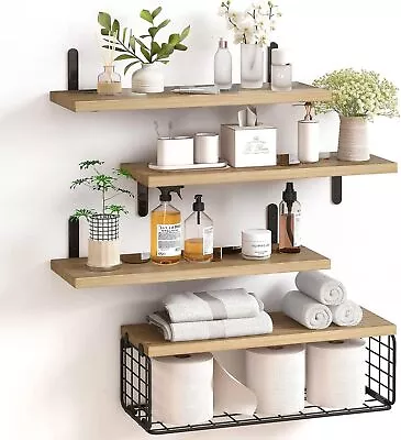 4+1 Tier Wooden Floating Shelves Wall Mounted Room Wall Decor Storage Book Shelf • £18.29