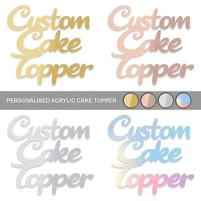 Personalised Birthday Cake Topper Customized Name Age Word Acrylic Mirror Decor • £4.79