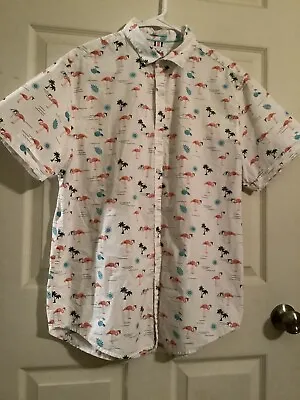 Cactus Man Ricky Singh Button Shirt Mens Large Slim Fit Flamingos Beach Party • $14.85