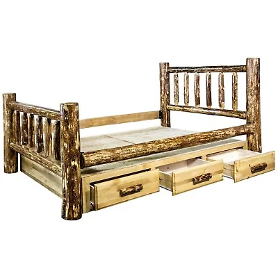CA KING Size  LOG Bed With Drawers Rustic Lodge Cabin Furniture Amish Made • $2742.57