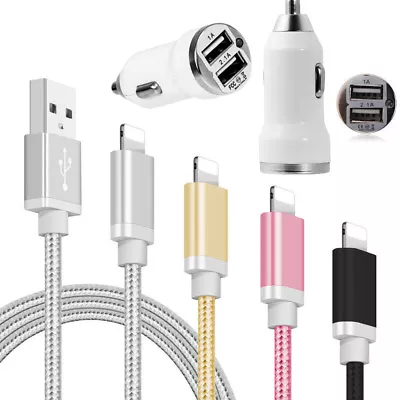 Dual Car Charger & Fast Charging USB Sync Cable For IPad Air IPad Mini IPad Pro • £3.24