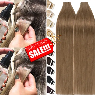 £23.28 • Buy Seamless Tape In 100% Real Remy Human Hair Extentions Full Head Thick Straight
