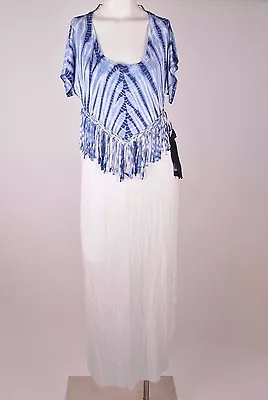NWT WOMENS VOLCOM KNOT HAPPENING LONG DRESS $55 S Blue White Macrame • $23.10