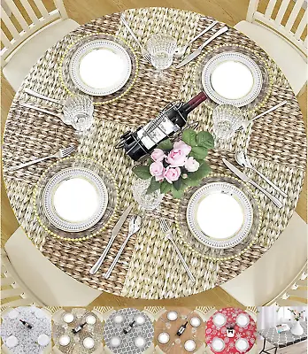 $17.01 • Buy Round Vinyl Elastic Flannel Tablecloth Fitted Cover Indoor Outdoor 45″ To 56″