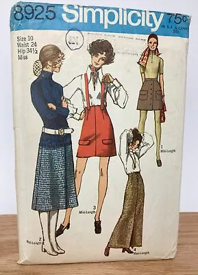 VTG 70's Simplicity Ladies Mini Midi Maxi Length Skirt Pattern Suspenders 10 CC • $4.99