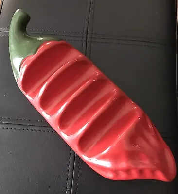 Chili Pepper 4 Taco Maker Holder Terra Cotta Hand Painted 10.5” Cinco De Mayo • $2.49
